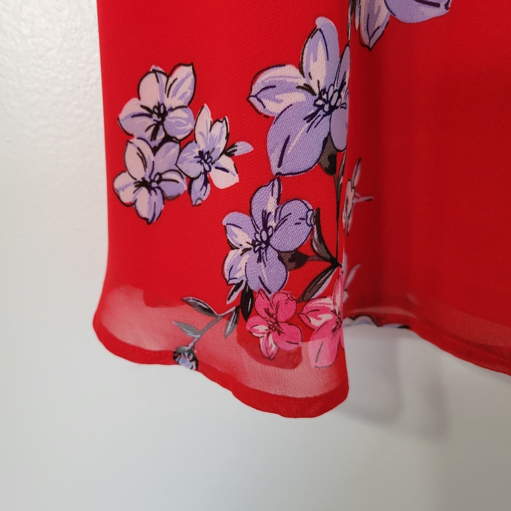 Lulu's Red Floral Ruffled Sleeveless Skater Dress Size Medium - Picture 8 of 13